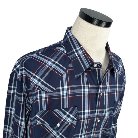 Ely Cattleman Shirt Men’s 3XLT XXXL Tall Blue Plaid Western Pearl Snap Button-Up - Picture 2 of 10
